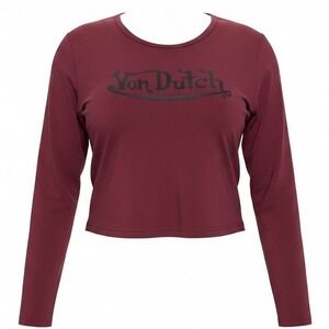 Von Dutch Long Sleeve Baby Tee Burgundy Red Graphic Logo Shirt NEW Sz 2x
